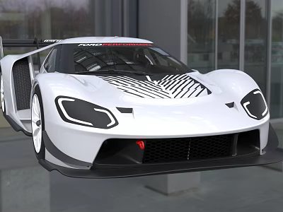 Sleek White Race Car With Aerodynamic Design Black Stripes And Stylish Front Headlights 3d model