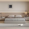 Modern Bedroom Interior Design With Platform Bed Pendant Lights Bedside Tables And Area Rug