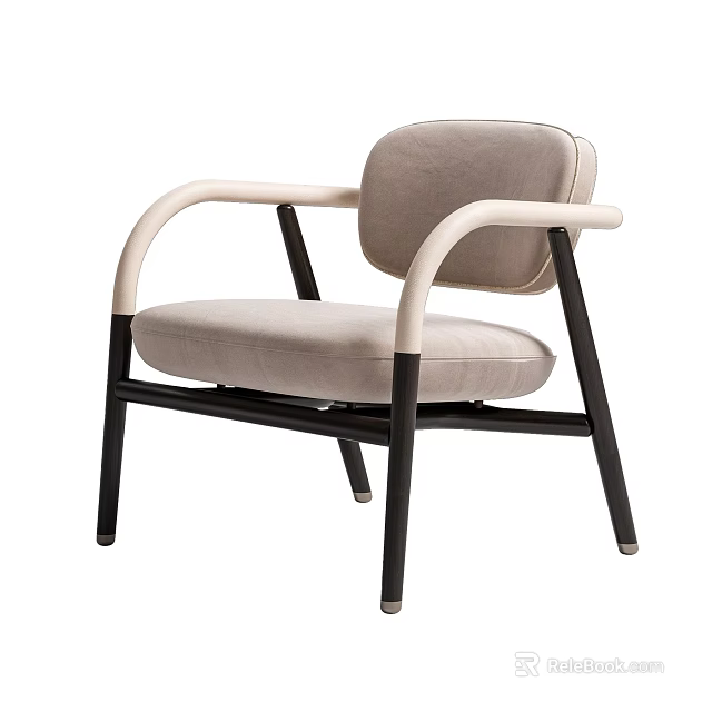 Modern Minimalist Single Sofa with Light Colored Cushioned Seat Curved Armrests and Black Frame 3d model 