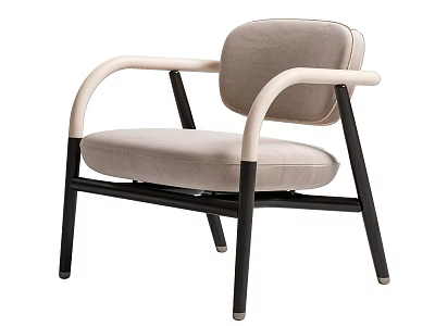 Modern Minimalist Single Sofa with Light Colored Cushioned Seat Curved Armrests and Black Frame 3d model