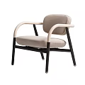 Modern Minimalist Single Sofa with Light Colored Cushioned Seat Curved Armrests and Black Frame