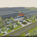 Modern Office Building Complex With Green Landscape Trees Parking And Road Access