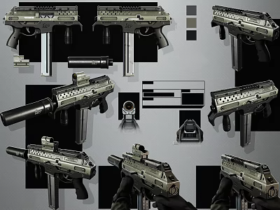 Detailed Modern Tactical Firearms Featuring Various Angles Disassembled Views And Handheld Displays 3d model