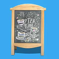 Wooden Chalkboard Signboard With Tea Time Text And Tea Cup Illustrations