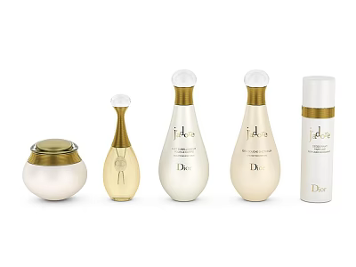 Elegant Decorative Perfume Bottle And Jar Decor Set With Gold Accents White Beige 3d model