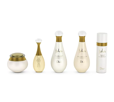 Elegant Decorative Perfume Bottle And Jar Decor Set With Gold Accents White Beige 3d model