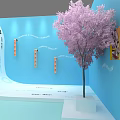 Modern Exhibition Booth With Blue Background Glass Display Dollar Signs And Core Elements