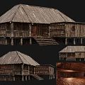 Traditional Ancient Wooden Building With Thatched Roof Stilts And Interior Wooden Structure