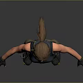 A Woman in Dark Blue Tank Top Cargo Pants Black Gloves Roller Skates Gray Background
