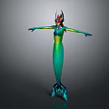 Game and Movie Character Mermaid with Green Body Colorful Headdress Outstretched Arms Blue Green Tail