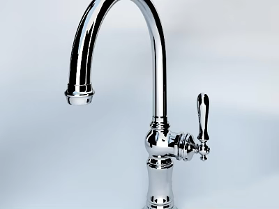 Chrome Kitchen Faucet with Curved Spout and Single Handle Classic Design for Modern Sinks 3d model