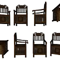 Detailed Wooden Single Chair Design Featuring Carved Elements And Multiple Angles