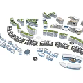 Modern Hotel Buildings With Green Rooftops Interconnected Circular Layout And Unique Structures 3d model