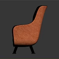 Modern Brown Leather Chair With Curved Backrest Armrest And Black Metal Legs