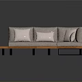Modern Minimalist L Shaped Sofa With Wooden Coffee Table Footrest And Light Colored Cushions
