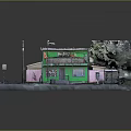 3D Architectural Model Scene With Green Walls Trees Outdoor Stone Path And Bench