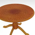 Brown Wicker Tea Table With Round Top And Three Woven Legs Design