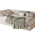 Modern Kids Bed With Upholstered Headboard Cozy Pillows And Soft Blanket