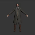 Man In Long Coat Vest And Boots With Long Hair Beard Standing Arms Outstretched