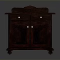 Traditional Dark Wooden Cabinet With Carved Top Two Drawers Doors And Decorative Legs
