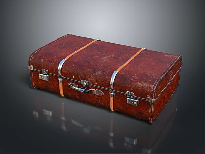 Vintage Brown Leather Suitcase With Metal Buckles And Leather Straps 3d model