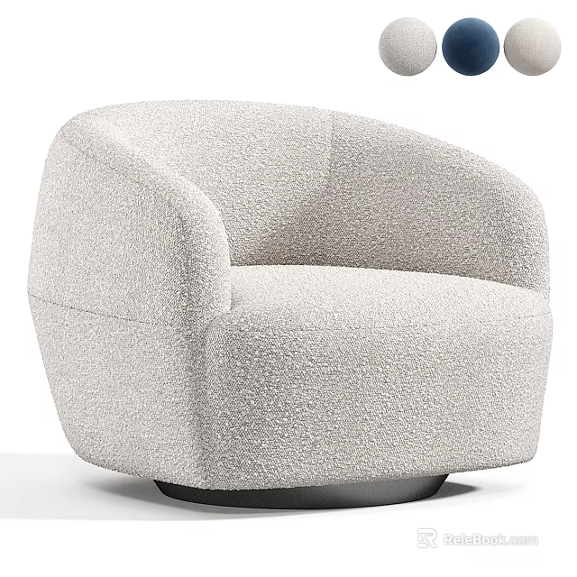 Light Gray Plush Upholstered Accent Chair with Curved Armrests and Swivel Base 3d model 