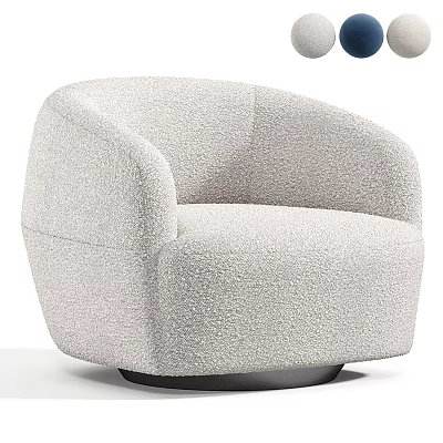 Light Gray Plush Upholstered Accent Chair with Curved Armrests and Swivel Base 3d model