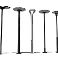 Modern Outdoor Street Lights With Diverse Designs Against Dusk Sky Background