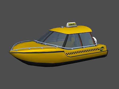 Yellow Water Taxi With TAXI Sign On Roof Black Checkered Design And Transparent Windows 3d model