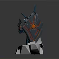 Mythical Creature Armored Warrior Character With Flaming Sword Gun And Cape On Stone Platform