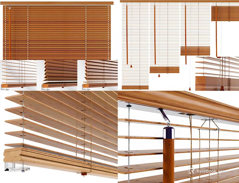 Wooden Window Blinds In Various Styles For Home And Office Decoration 3d model 