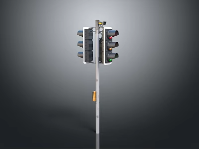 Traffic Light Signal With Red Yellow Green Lights On Metal Pole 3d model