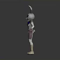 3D Rendered Robot Rabbit With Metallic Silver Body Blue Bow Tie And Red Eyes