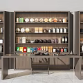 Wooden Tea Table and Chairs in Cozy Tea Room with Teapots Tea Cans Clocks and Books