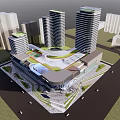 Modern Commercial Complex With High Rise Buildings Glass Facade And Urban Pedestrian Areas