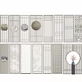 Traditional Chinese Style Partition Screens With Various Carved Patterns And Circular Elements 3d model