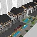 Modern Commercial Street Design With Glass Facades Wooden Elements And Pedestrian Areas