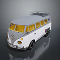Classic Volkswagen Bus with White Body Yellow Windows and Roof Rack