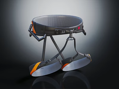 Ergonomic Support Equipment With Circular Mesh Top Black Orange Accents Straps And Support Legs 3d model