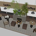 Luckin Coffee Shop Modern Interior With Tables Chairs Plants And Lighting