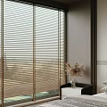 Modern Bedroom Interior Featuring Large Window With Wooden Blinds And Dried Flowers On Bedside Table
