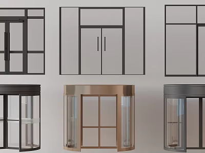 Modern Entrance Doors With Glass Panels Metal Frames And Black Gold Gray Designs 3d model