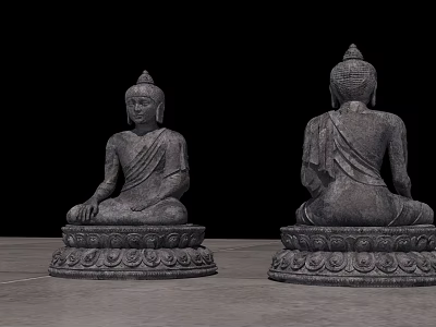 Buddha Stone Sculpture Carving Front And Back Views With Seated Posture 3d model