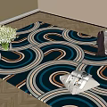 Square Rug with Circular Patterns in Blue Brown Beige for Indoor Wooden Floor Decoration