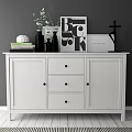 White Entryway Console Table With Green Plant Picture Frame Books Vase On Dark Wall