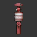 Red Fire Hydrant With Side Outlet Vertical Structure And Striped Design