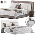 Modern Upholstered Double Bed With Linen Bedding Decorative Pillows And Bed Runner 3d model