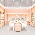 Modern Beauty Salon Interior With Product Shelves Service Counter And White Chairs