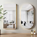 Rectangular And Oval Wall Mounted Mirrors In Modern Interior With Green Plant Decor 3d model