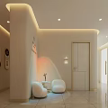 Beauty Salon Interior Featuring Reception Desk Skin Care Sign Marble Wall Green Plants And Sculpture